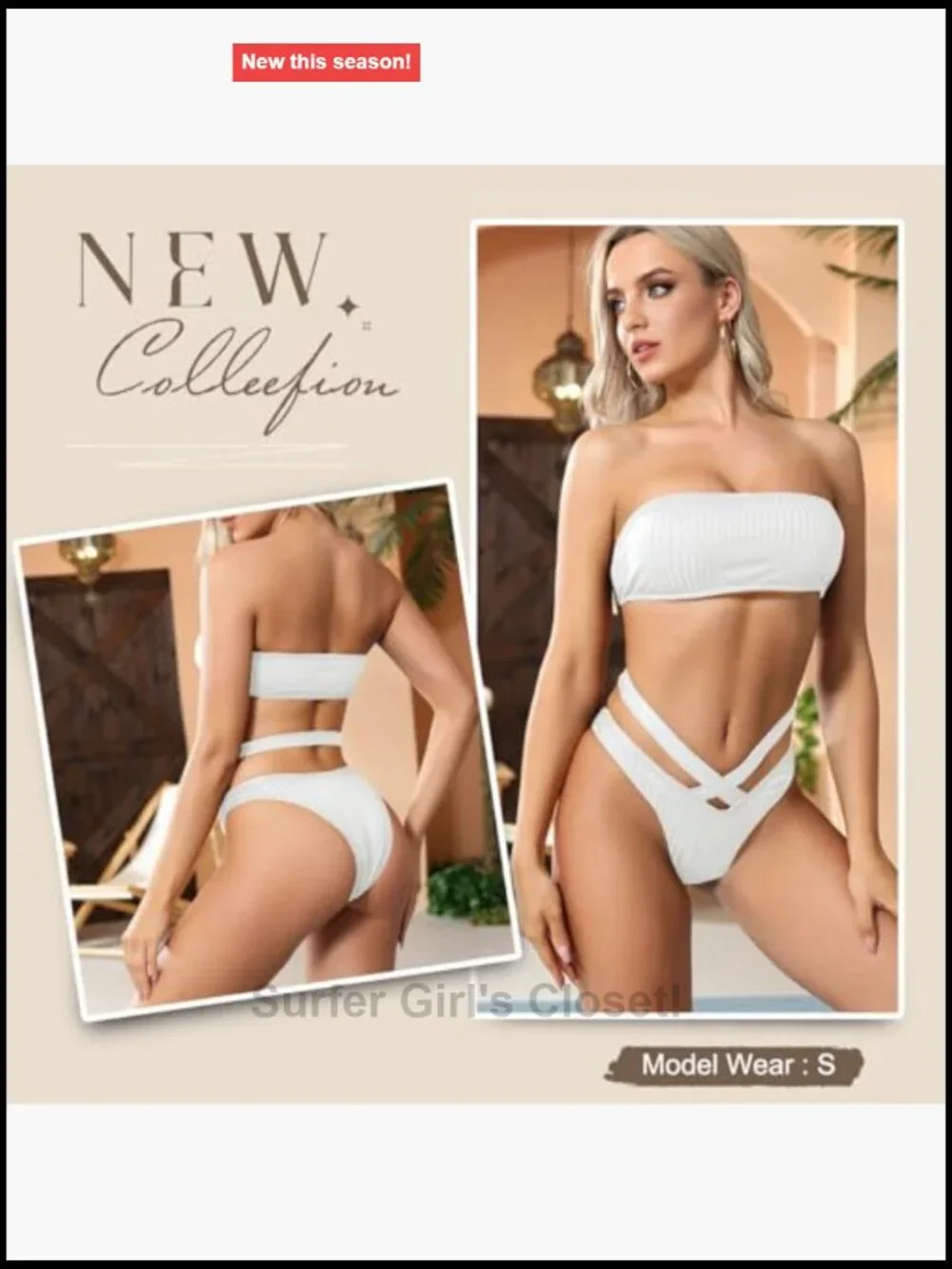 Bandeau Bikini Set Strapless Two Piece Cheeky Bottom Swimwear
